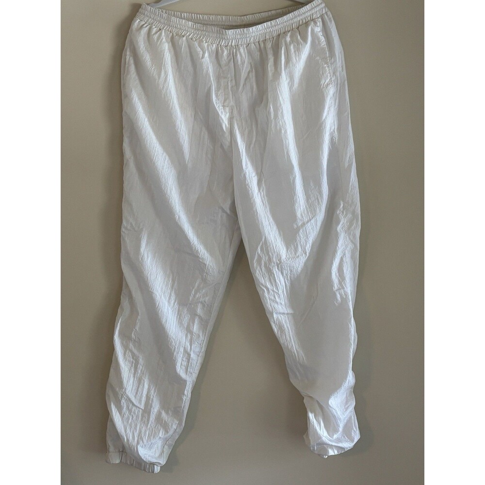 90s High Intensity White Nylon Windbreaker Track Pants Joggers L Retro Y2K